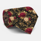 Baroque Black & Burgundy Roses Krawatte (Gerollt)