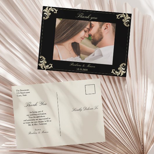Baroque Black Gold Hochzeit Vielen Dank Postkarte