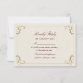 Baroque Burgundy Gold Wedding RSVP Karte (Vorderseite)