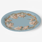 Baroque Cherub Blue Gold Kranz Papierplatte Pappteller (Schrägansicht)
