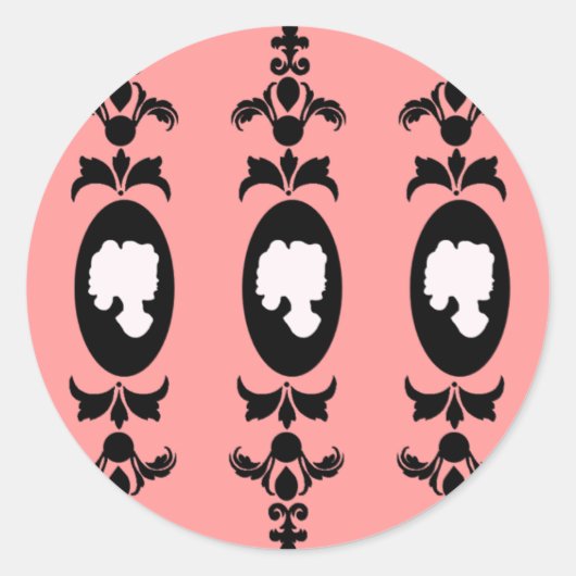 Baroque Damask Cameo Runder Aufkleber (Vorderseite)