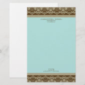 Baroque Damask Designer Geschichten: aqua Briefpapier (Vorne/Hinten)