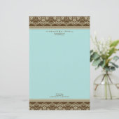 Baroque Damask Designer Geschichten: aqua Briefpapier (Stehend Vorderseite)