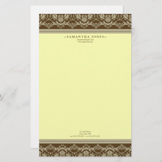 Baroque Damask Designer Geschichten: Zitrone Briefpapier (Vorne/Hinten)
