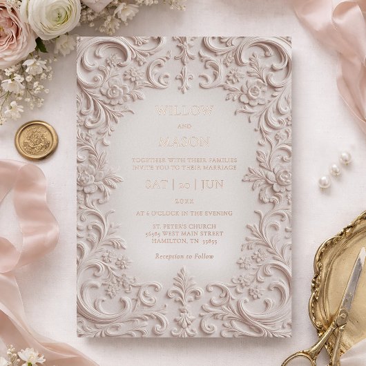 Baroque Elegance Blush Rose Gold Wedding Folieneinladung