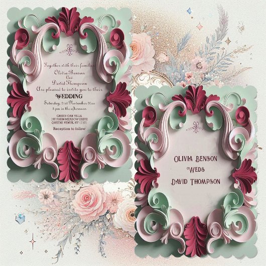 Baroque Elegance Floral Motifs Acanthus Swirls Einladung