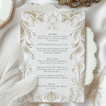 Baroque Elegance Wedding Menu Card Einladung<br><div class="desc">Mit dieser exquisiten Barock Elegance Wedding Menu Card stärken Sie sich beim Hochzeitsessen. Diese Karte besticht durch ein opulentes Design aus aufwändig geschnitzten Schnörkeln in reichen Elfenbein- und Goldtönen und strahlt Eleganz und zeitlosen Luxus aus. Die verzierten Details und die elegante Typografie machen diese Karte zu einer perfekten Wahl für...</div>