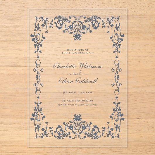 Baroque Elegant Frame Wedding Acrylic Invitation Acryleinladungen (Vorderseite)