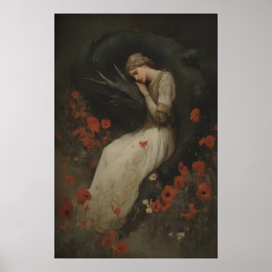 Baroque Fantasy Dragon Print, Gothic Romantic Poster (Vorne)
