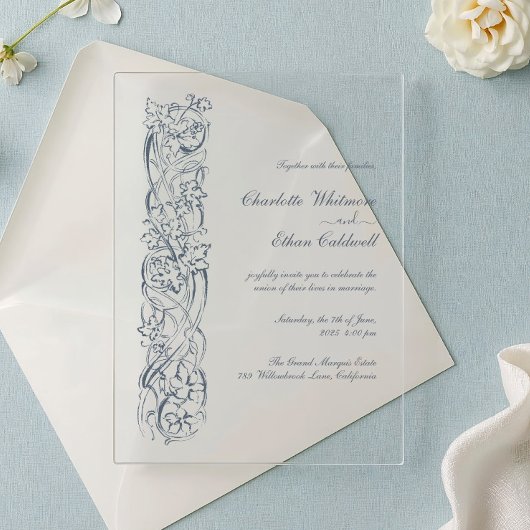 Baroque Floral Border, Wedding Acrylic Invitation Acryleinladungen