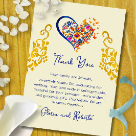 Baroque Floral Heart & Gold Mexican Wedding  Dankeskarte