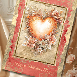 Baroque Floral Heart in Gold and Blush Tones Feiertagskarte