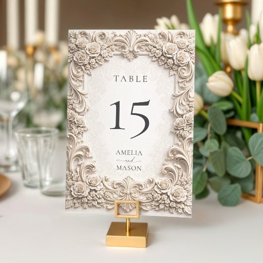 Baroque Floral Ornate Ivory Wedding Table Card Tischnummer