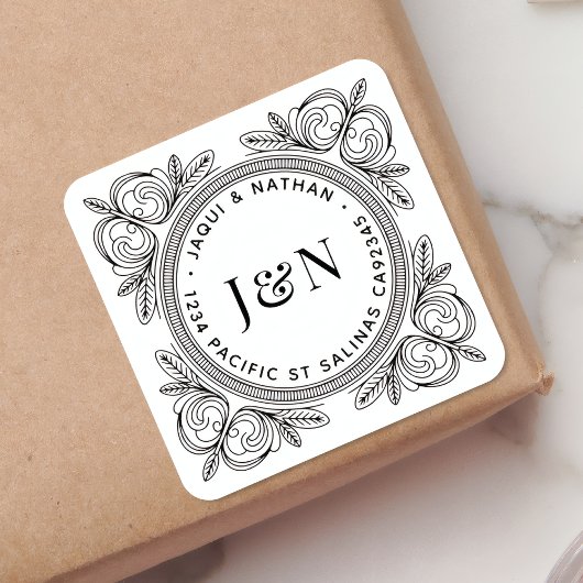 Baroque Foliage Rücksendeadressen-Aufkleber - kund Quadratischer Aufkleber