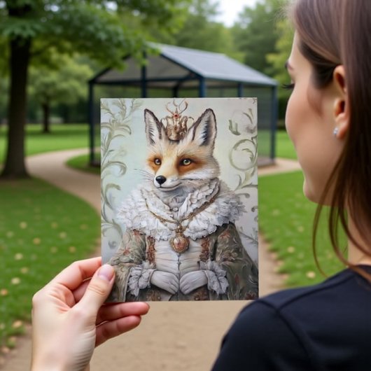 Baroque Fox Royal Queen Portrait Design Postkarte