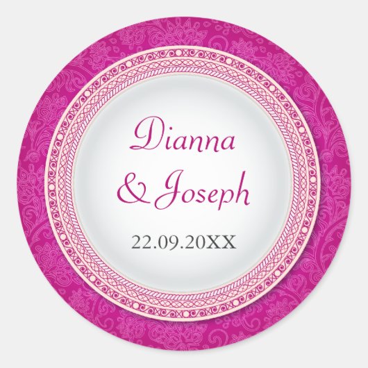 Baroque Fuchsia Plaque Wedding Sticker (Vorderseite)