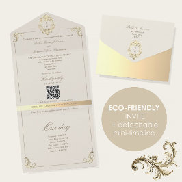 Baroque Gold All In One Wedding Invite + Timeline All In One Einladung