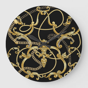 Baroque Gold Ketten Nahtloses Muster Große Wanduhr
