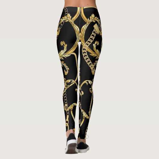 Baroque Gold Ketten Nahtloses Muster Leggings (Rückseite)