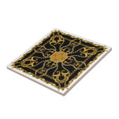 Baroque Gold Ornamental Chain Pattern on Black Fliese (Seite)