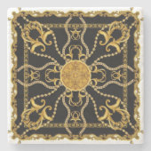Baroque Gold Ornamental Chain Pattern on Black Steinuntersetzer (Vorderseite)