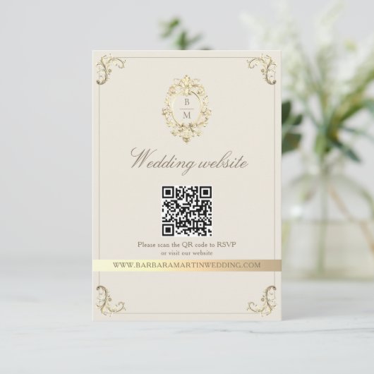 Baroque Gold QR Code Wedding Begleitkarte (Stehend Vorderseite)
