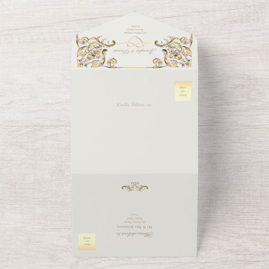 Baroque Gold Wedding QR Code All In One Einladung (Außenbereich)