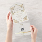 Baroque Gold Wedding QR Code All In One Einladung (Abreißen)