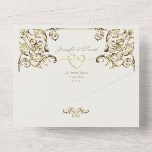 Baroque Gold Wedding QR Code All In One Einladung (Rückseite)