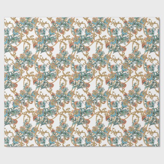 Baroque Golden Floral Elegant Geschenkpapier (Flach)