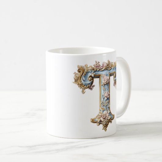 Baroque Initial 'T' Tasse für eine Kaffeeprinzessi (VorderseiteRechts)