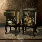 Baroque Lady Swan Gold Floral Landscape Scene Seidenpapier