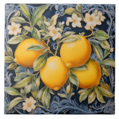 Baroque Lemon Botanical Ceramic Tile with Scrolls Fliese (Vorderseite)