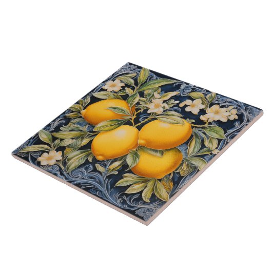 Baroque Lemon Botanical Ceramic Tile with Scrolls Fliese (Seite)