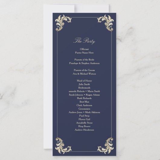 Baroque Navy Blue Gold Hochzeit (Rückseite)