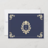 Baroque Navy Blue Gold Hochzeit RSVP Karte (Rückseite)