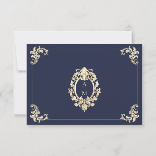 Baroque Navy Blue Gold Hochzeit RSVP Karte (Rückseite)