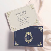 Baroque Navy Blue Gold Hochzeit RSVP Karte