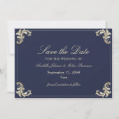 Baroque Navy Blue Gold Hochzeit Save The Date (Vorderseite)
