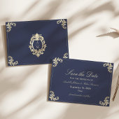 Baroque Navy Blue Gold Hochzeit Save The Date