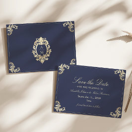 Baroque Navy Blue Gold Hochzeit Save The Date