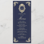 Baroque Navy Blue Gold Hochzeitsdinner Menükarte (Vorderseite)