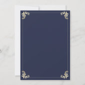 Baroque Navy Blue Gold Monogram Wedding Einladung (Rückseite)