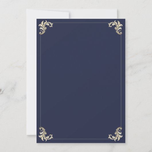 Baroque Navy Blue Gold Monogram Wedding Einladung (Rückseite)