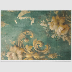 Baroque-Ornament aus Schwergold, grün Vintag Seidenpapier