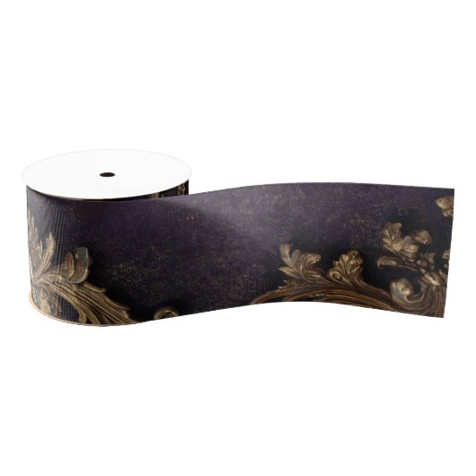 Baroque Ornate Gold and Midnight Purple Ribbon Ripsband (Spule)