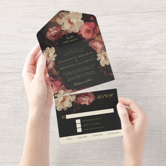 Baroque Painted Floral Wedding Foil All-in-One-Einladung (Abreißstreifen)
