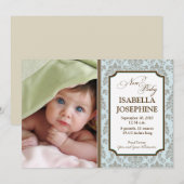 Baroque Pattern Baby Birth Announcement (blau) Ankündigung (Vorne/Hinten)