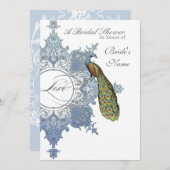Baroque Peacock Brautparty Einladung - Blau (Vorne/Hinten)