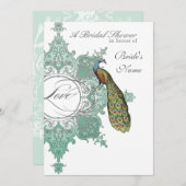 Baroque Peacock Brautparty Einladung - Blue Green (Vorne/Hinten)
